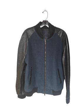 Nahariya Black/dark Blue Wool 100% Men's Jacket. Leather 100%